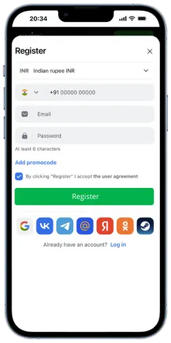 Form for entering registration details on the 1Win website