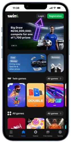 1Win home page with the Login button highlighted