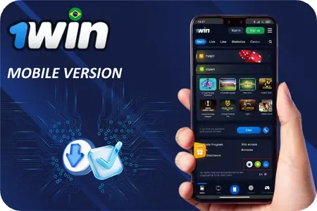 The 1Win mobile interface, displaying the sports betting and casino sections